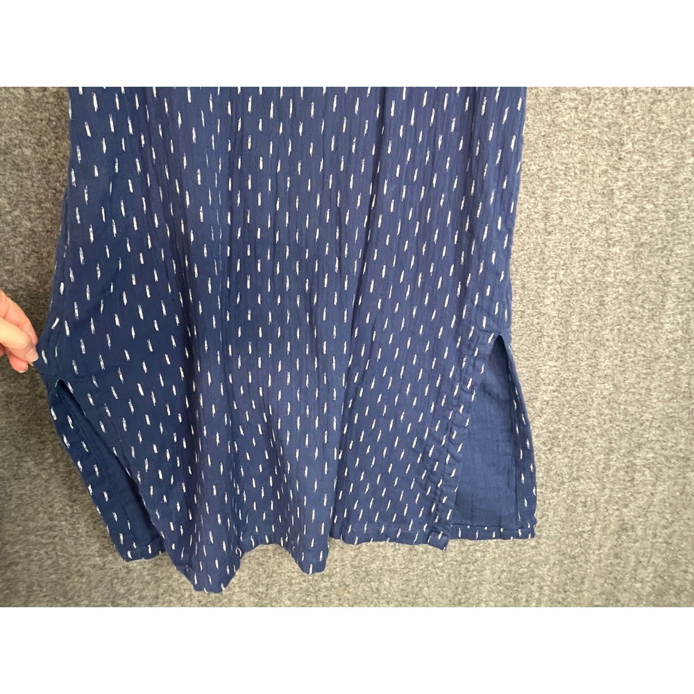 Faherty Blue Organic Cotton Midi Shift Dress Ikat M Gauzy Travel Coastal Natural - Picture 9 of 16